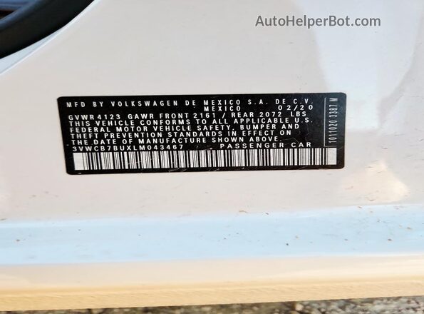3VWCB7BUXLM043467 2020 VOLKSWAGEN JETTA White Vista del compartimento del motor