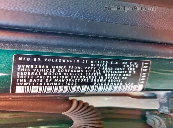 3VWF17ATXHM611099 2017 VOLKSWAGEN BEETLE Green 