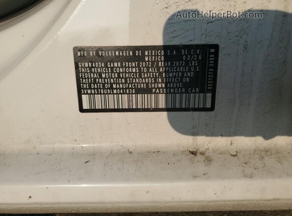 3VWN57BU9LM041838 2020 VOLKSWAGEN JETTA White Vista del compartimento del motor