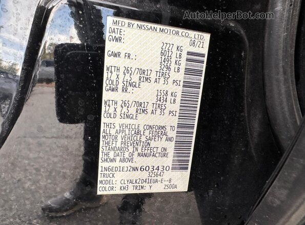 1N6ED1EJ2NN603430 2022 NISSAN FRONTIER Black 