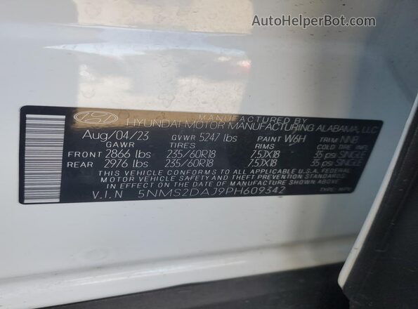 5NMS2DAJ9PH609342 2023 HYUNDAI SANTA FE White Widok wnętrza 360 stopni