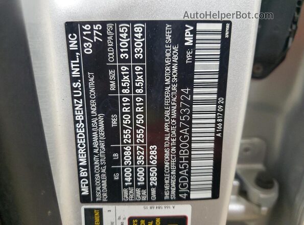 4JGDA5HB0GA753724 2016 MERCEDES-BENZ GLE-CLASS Серебряный 