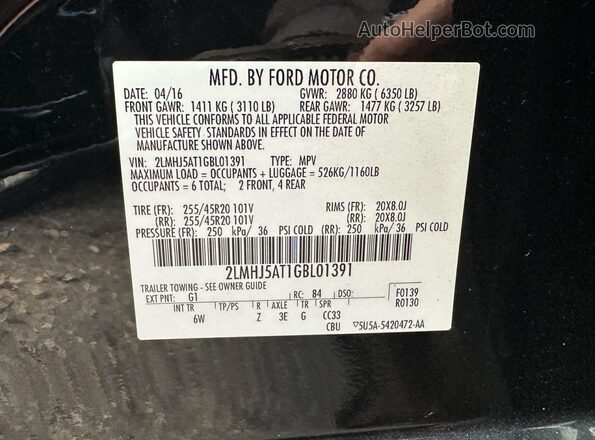2LMHJ5AT1GBL01391 2016 LINCOLN MKT Black 