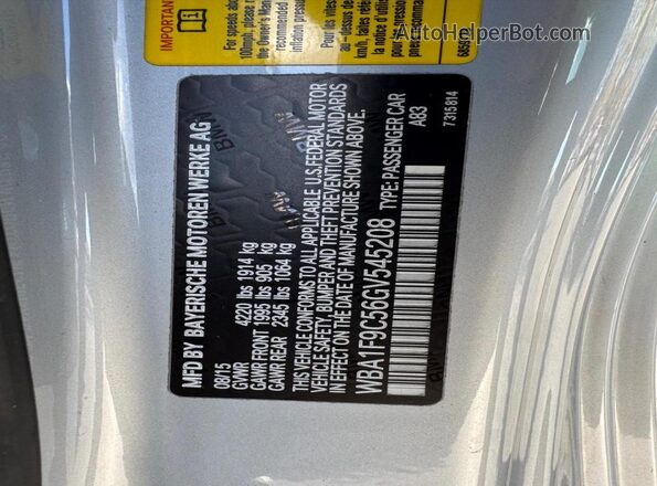 WBA1F9C56GV545208 2016 BMW 2 SERIES Silver Вид наклейки з VIN-кодом