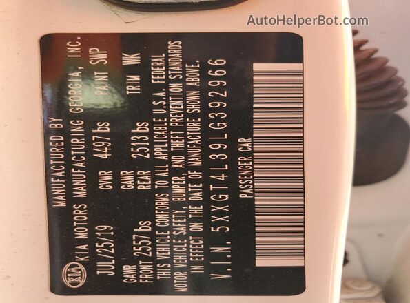 5XXGT4L39LG392966 2020 KIA OPTIMA White Панорамний вид салону 360°