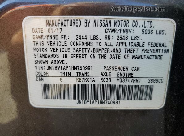 JN1BY1AP1HM740991 2017 INFINITI Q70 Brown Widok naklejki z numerem VIN