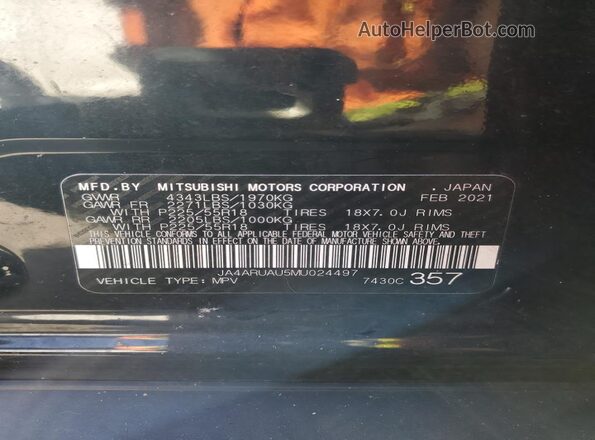 JA4ARUAU5MU024497 2021 MITSUBISHI OUTLANDER Black 360 interior view