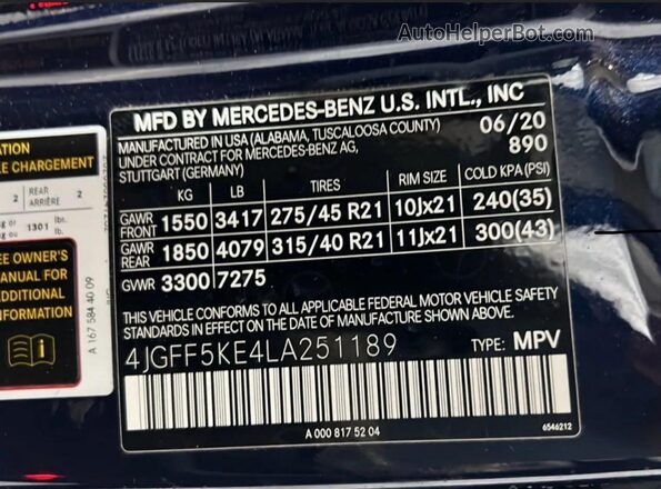 4JGFF5KE4LA251189 2020 MERCEDES-BENZ GLS-CLASS Blue 