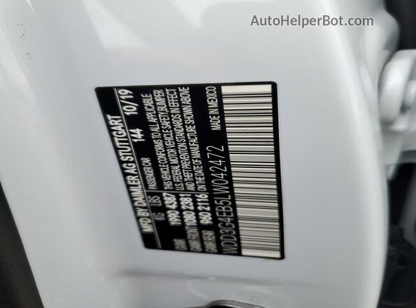 WDD3G4EB5LW042472 2020 MERCEDES-BENZ A White VIN sticker view