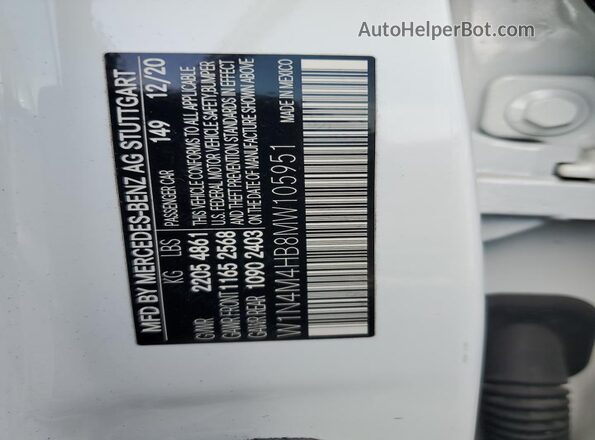 W1N4M4HB8MW105951 2021 MERCEDES-BENZ GLB-CLASS White VIN კოდის სტიკერის ხედი