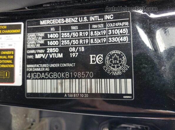 4JGDA5GB0KB198570 2019 MERCEDES-BENZ GLE Black Vista interior de 360 grados