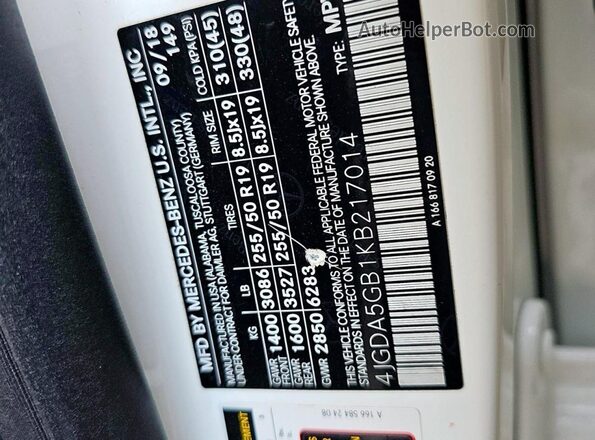 4JGDA5GB1KB217014 2019 MERCEDES-BENZ GLE-CLASS White 
