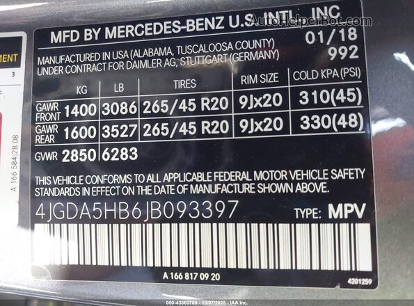 4JGDA5HB6JB093397 2018 MERCEDES-BENZ GLE 350 Gray Вид підкапотного простору