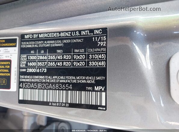 4JGDA5JB2GA683654 2016 MERCEDES-BENZ GLE 350 Silver 