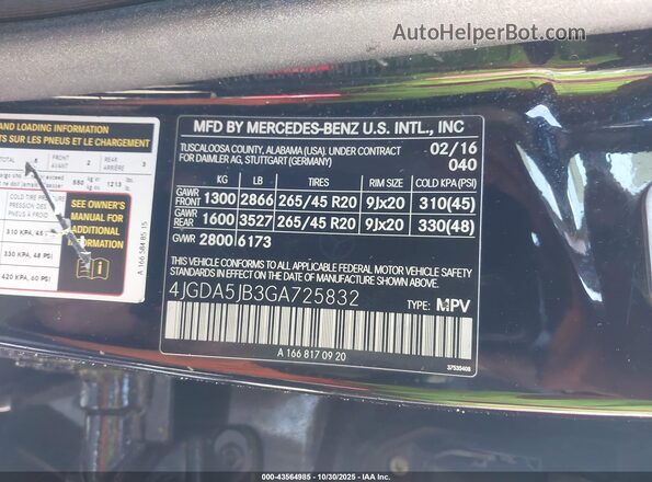 4JGDA5JB3GA725832 2016 MERCEDES-BENZ GLE 350 Black ძრავის განყოფილების ხედი