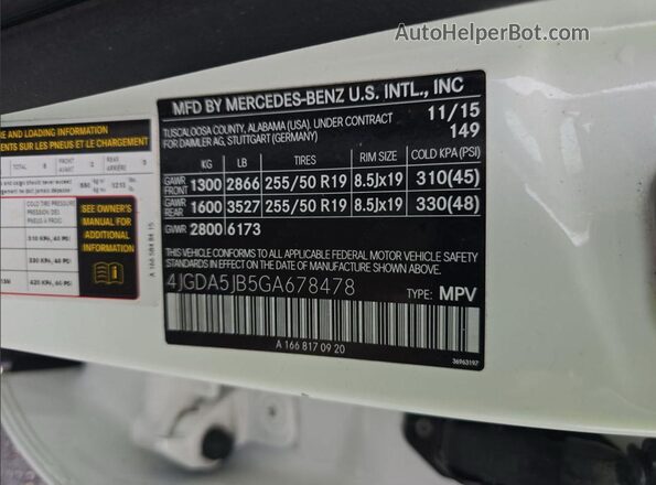 4JGDA5JB5GA678478 2016 MERCEDES-BENZ GLE-CLASS Белый 