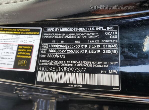 4JGDA5JB6JB097377 2018 MERCEDES-BENZ GLE Black 