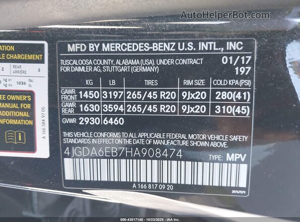4JGDA6EB7HA908474 2017 MERCEDES-BENZ AMG GLE 43 Black 