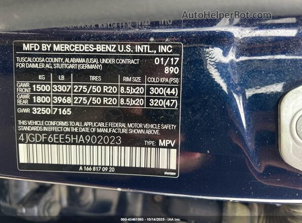 4JGDF6EE5HA902023 2017 MERCEDES-BENZ GLS 450 Dark Blue Vista del compartimento del motor