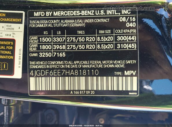 4JGDF6EE7HA818110 2017 MERCEDES-BENZ GLS 450 Black Vista del compartimento del motor