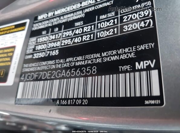 4JGDF7DE2GA656358 2016 MERCEDES-BENZ GL 550 Gray Engine compartment view