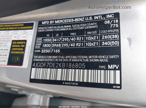 4JGDF7DE2KB186805 2019 MERCEDES-BENZ GLS 550 Silver Engine compartment view