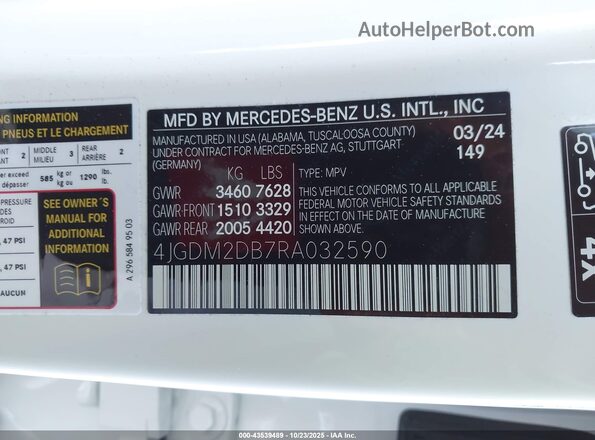 4JGDM2DB7RA032590 2024 MERCEDES-BENZ EQS 450 SUV White Շարժիչի բաժամունքի տեսք