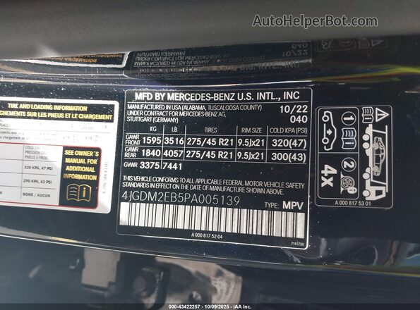 4JGDM2EB5PA005139 2023 MERCEDES-BENZ EQS 450 SUV Black Շարժիչի բաժամունքի տեսք