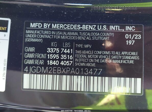 4JGDM2EBXPA013477 2023 MERCEDES-BENZ EQS 450 SUV Black ძრავის განყოფილების ხედი