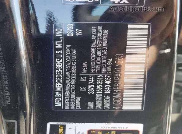 4JGDM4EB1PA016263 2023 MERCEDES-BENZ EQS Black Вид наклейки з VIN-кодом
