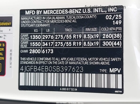 4JGFB4EB0SB397623 2025 MERCEDES-BENZ GLE 350 White Vista del compartimento del motor