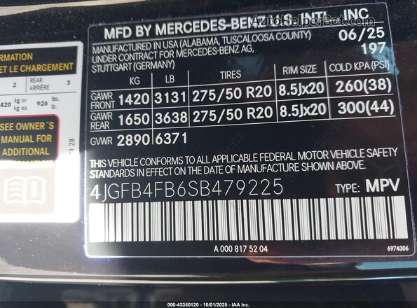 4JGFB4FB6SB479225 2025 MERCEDES-BENZ GLE 350 Black Շարժիչի բաժամունքի տեսք