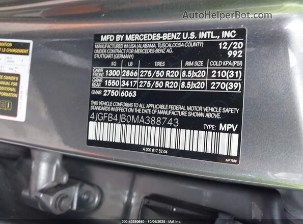 4JGFB4JB0MA388743 2021 MERCEDES-BENZ GLE 350 Gray Вид підкапотного простору