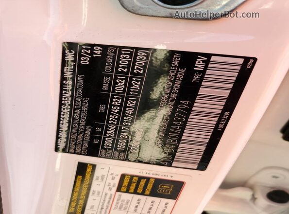 4JGFB4JB0MA437794 2021 MERCEDES-BENZ GLE White VIN sticker view