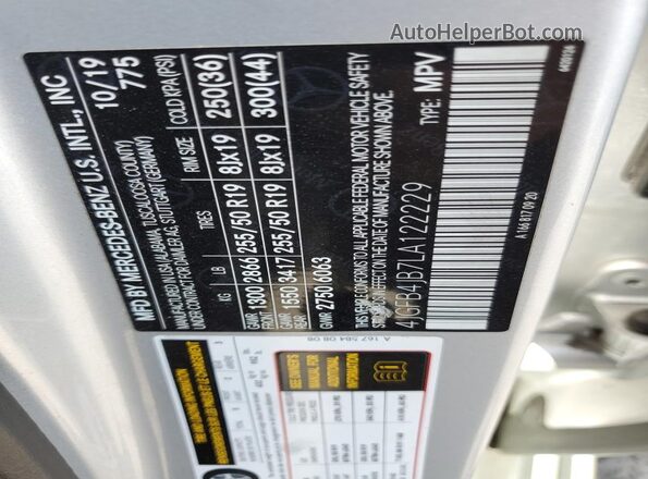 4JGFB4JB7LA122229 2020 MERCEDES-BENZ GLE-CLASS Silver Vista interior de 360 grados