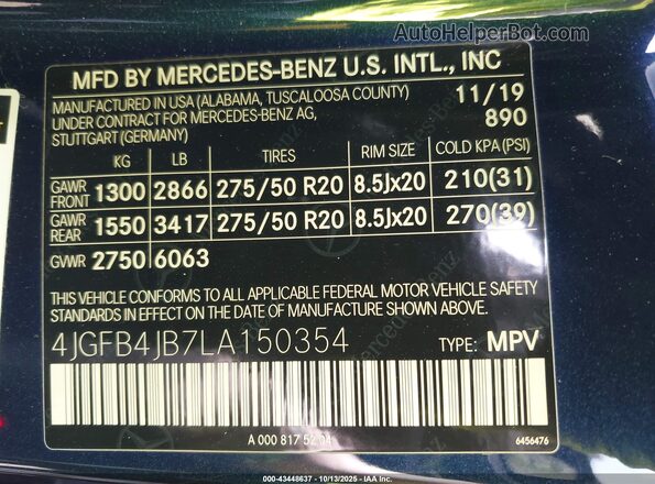 4JGFB4JB7LA150354 2020 MERCEDES-BENZ GLE 350 Dark Blue Շարժիչի բաժամունքի տեսք
