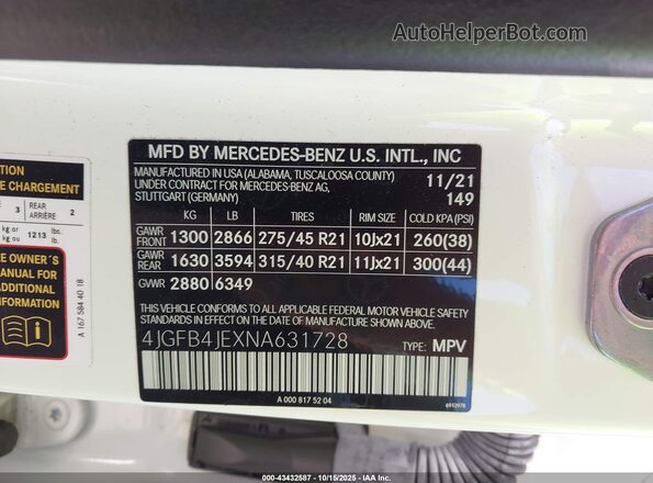 4JGFB4JEXNA631728 2022 MERCEDES-BENZ GLE 350 White 