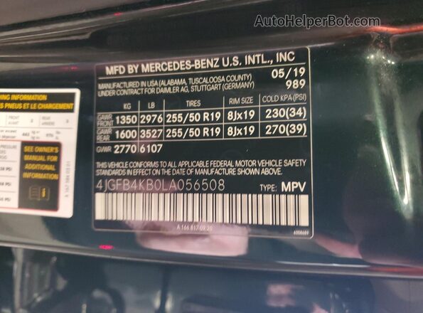 4JGFB4KB0LA056508 2020 MERCEDES-BENZ GLE Green Вид наклейки з VIN-кодом