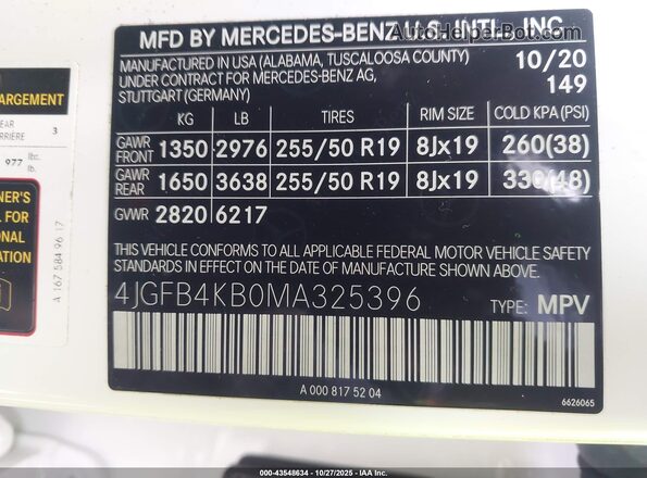 4JGFB4KB0MA325396 2021 MERCEDES-BENZ GLE 350 White Вид підкапотного простору