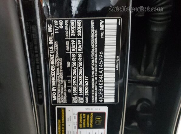 4JGFB4KB4LA145496 2020 MERCEDES-BENZ GLE Black VIN կոդի պիտակի տեսք