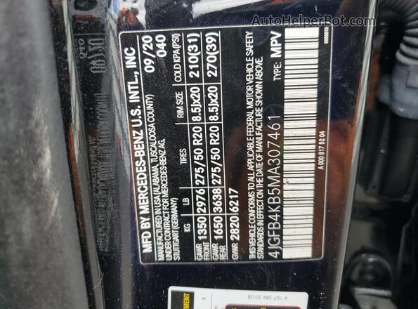 4JGFB4KB5MA307461 2021 MERCEDES-BENZ GLE Черный Вид наклейки с VIN-кодом