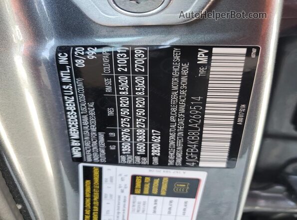 4JGFB4KB8LA269514 2020 MERCEDES-BENZ GLE Gray VIN sticker view