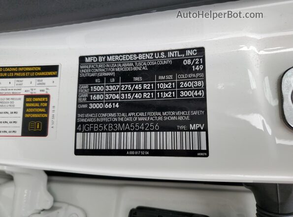 4JGFB5KB3MA554256 2021 MERCEDES-BENZ GLE White Vista del compartimento del motor