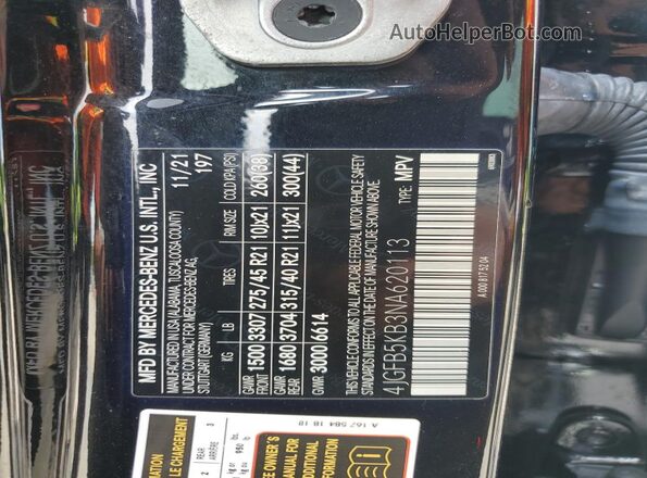 4JGFB5KB3NA620113 2022 MERCEDES-BENZ GLE Black VIN sticker view