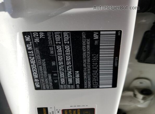 4JGFB5KB4LA241862 2020 MERCEDES-BENZ GLE White Vista de la etiqueta del VIN