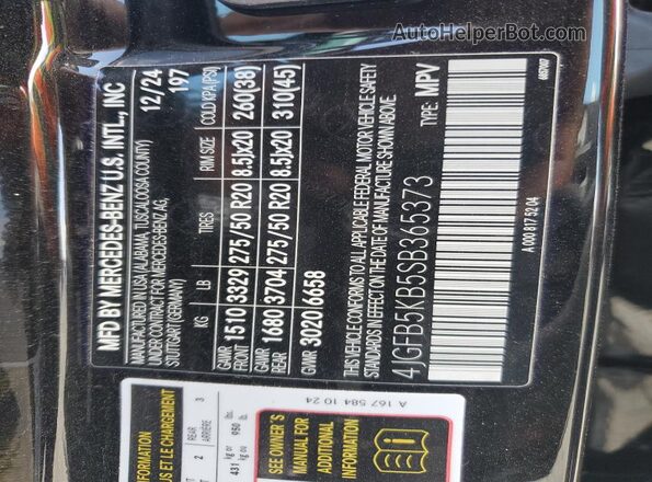 4JGFB5KB5SB365373 2025 MERCEDES-BENZ GLE Black Widok naklejki z numerem VIN