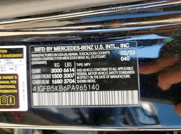4JGFB5KB6PA965140 2023 MERCEDES-BENZ GLE Черный Вид наклейки с VIN-кодом