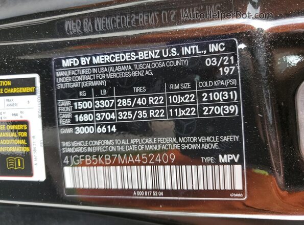 4JGFB5KB7MA452409 2021 MERCEDES-BENZ GLE Черный Панорамный вид салона 360°