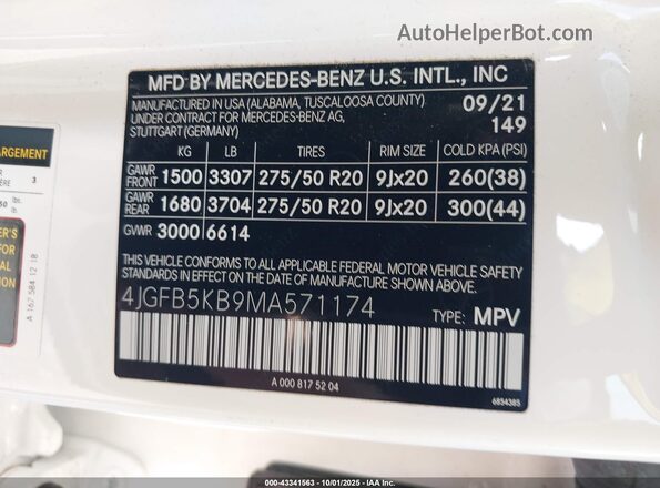 4JGFB5KB9MA571174 2021 MERCEDES-BENZ GLE 450 White Engine compartment view