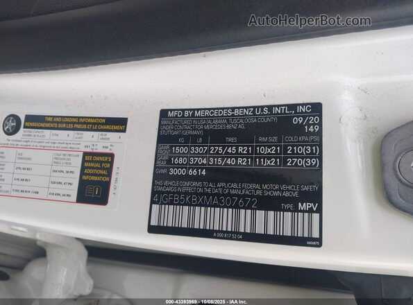 4JGFB5KBXMA307672 2021 MERCEDES-BENZ GLE 450 White Շարժիչի բաժամունքի տեսք